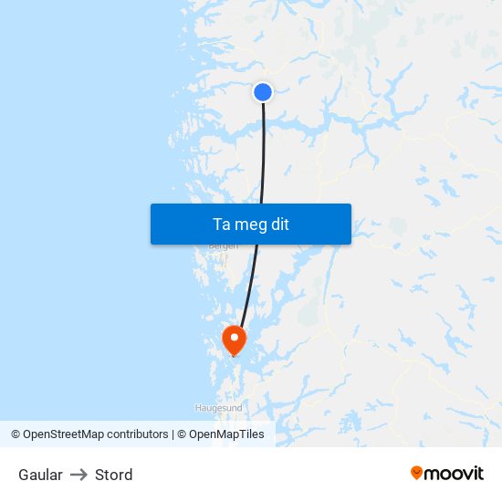 Gaular to Stord map