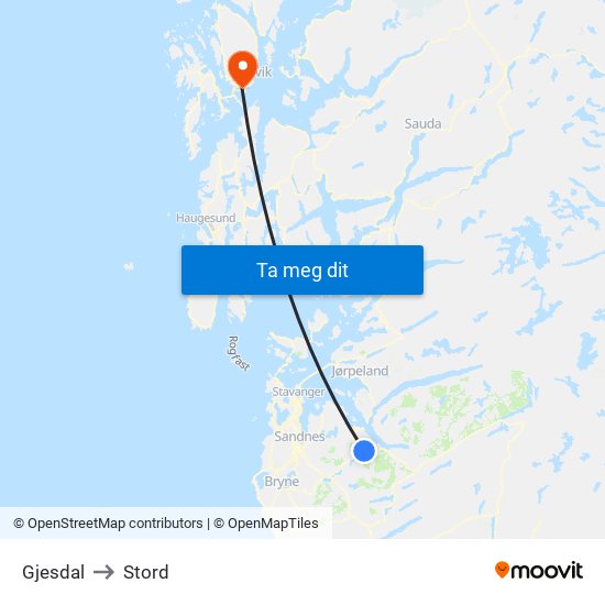 Gjesdal to Stord map