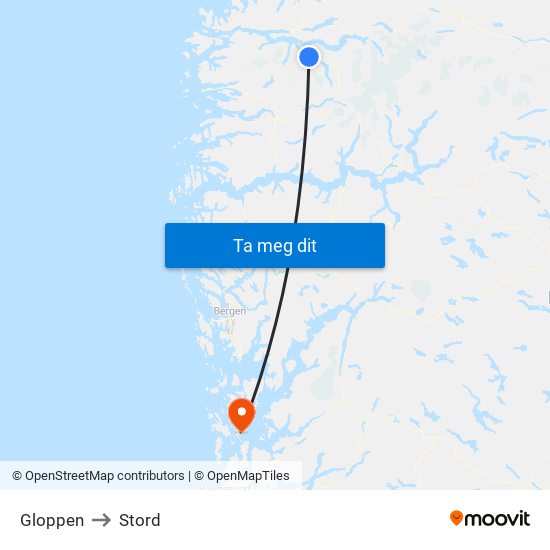 Gloppen to Stord map