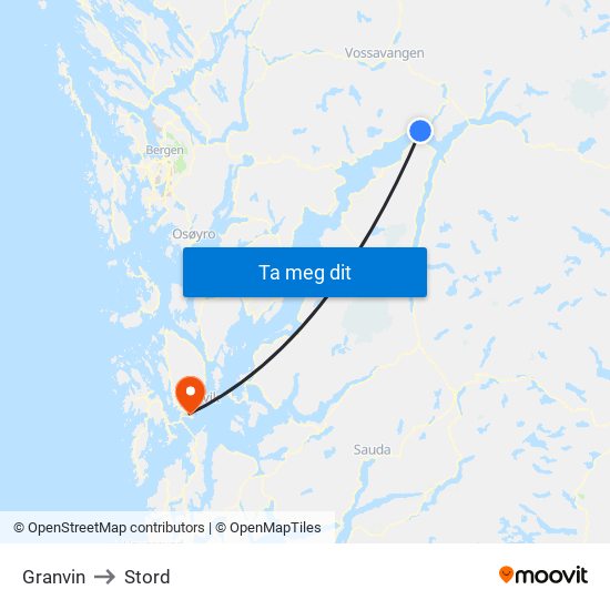 Granvin to Stord map