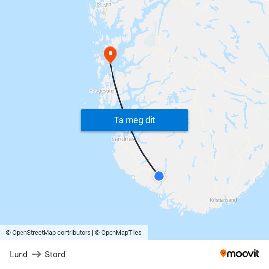 Lund to Stord map