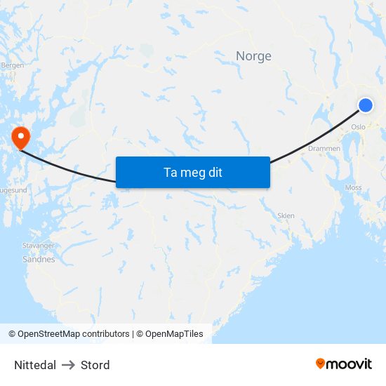 Nittedal to Stord map