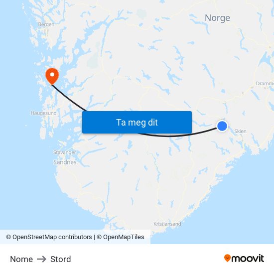 Nome to Stord map