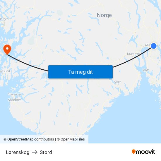 Lørenskog to Stord map