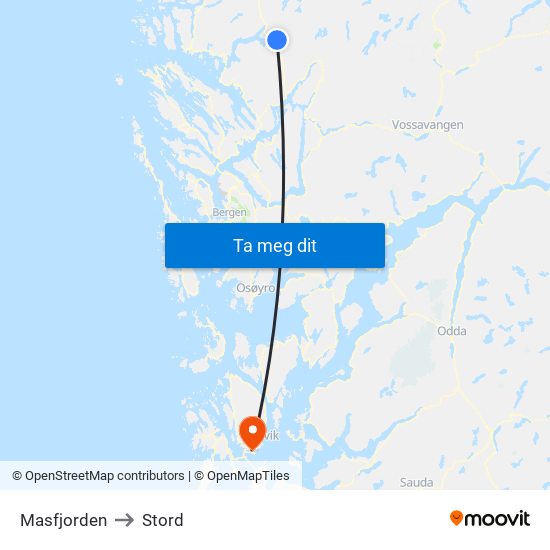 Masfjorden to Stord map