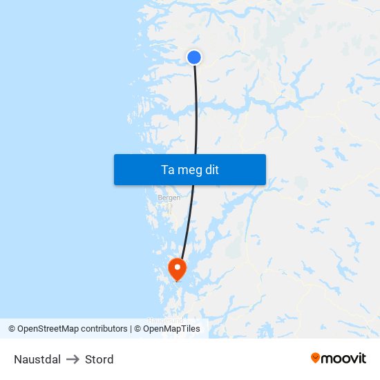 Naustdal to Stord map