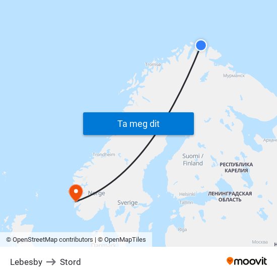 Lebesby to Stord map