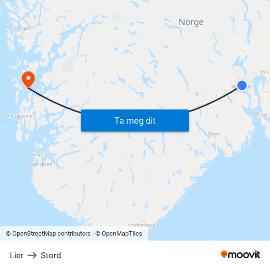 Lier to Stord map