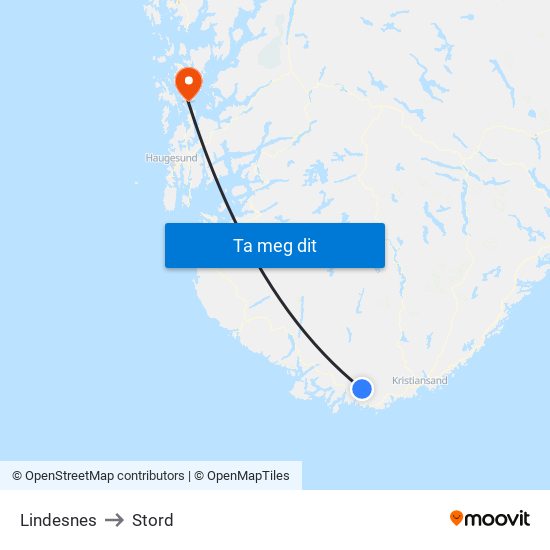 Lindesnes to Stord map