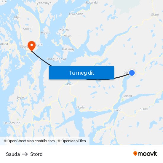 Sauda to Stord map