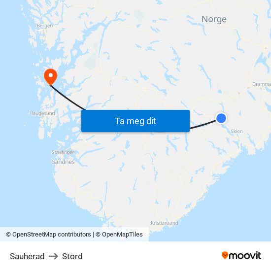 Sauherad to Stord map