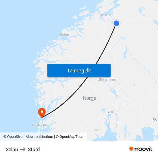 Selbu to Stord map
