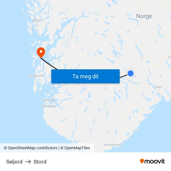 Seljord to Stord map