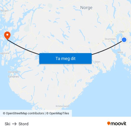 Ski to Stord map