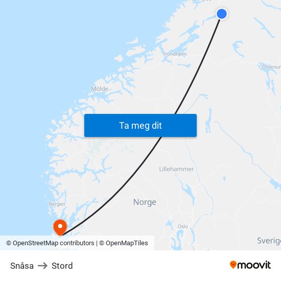 Snåsa to Stord map