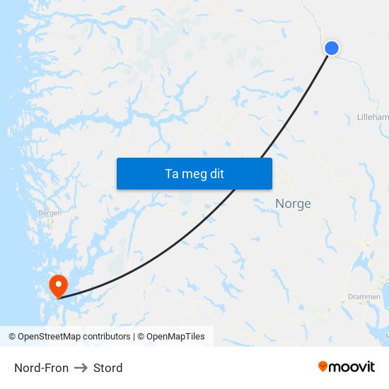 Nord-Fron to Stord map