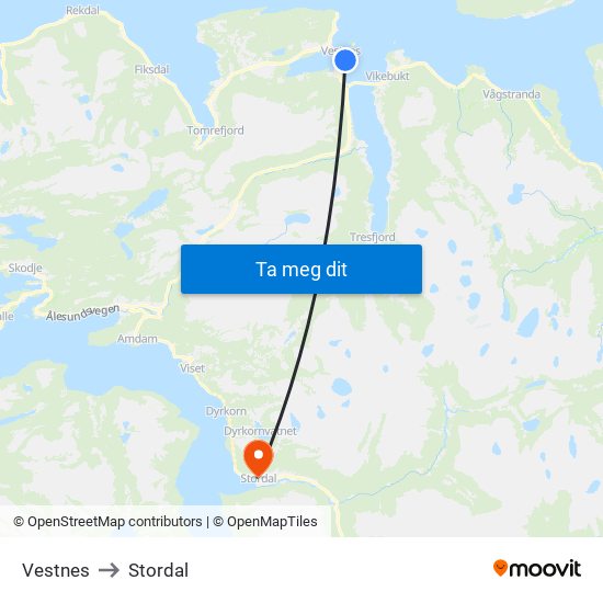 Vestnes to Stordal map