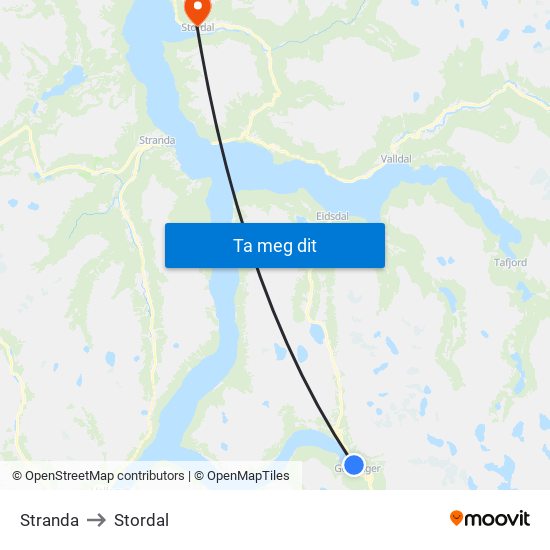 Stranda to Stordal map