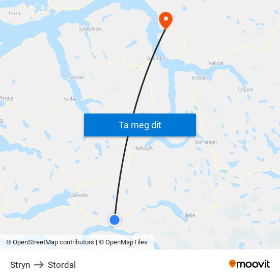 Stryn to Stordal map