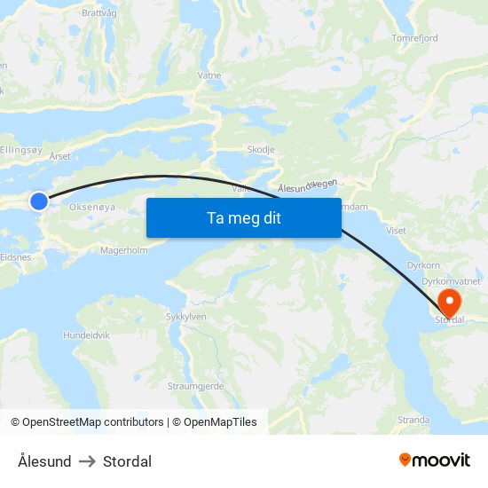 Ålesund to Stordal map