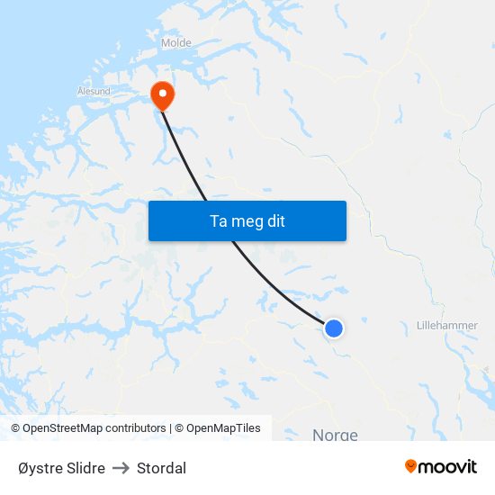 Øystre Slidre to Stordal map