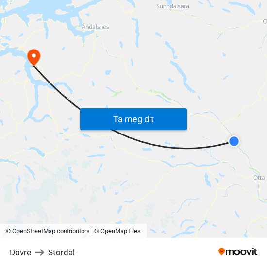 Dovre to Stordal map