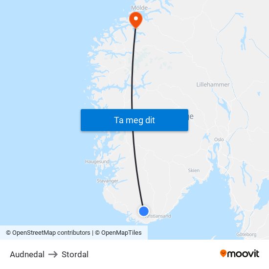 Audnedal to Stordal map