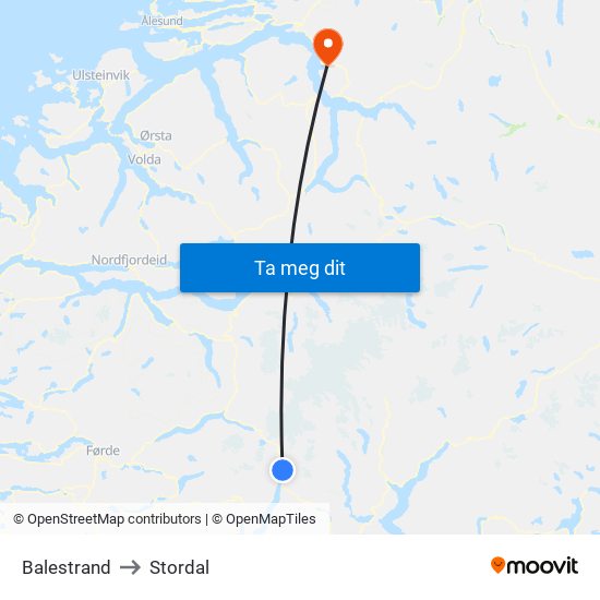 Balestrand to Stordal map