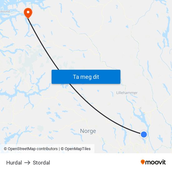 Hurdal to Stordal map