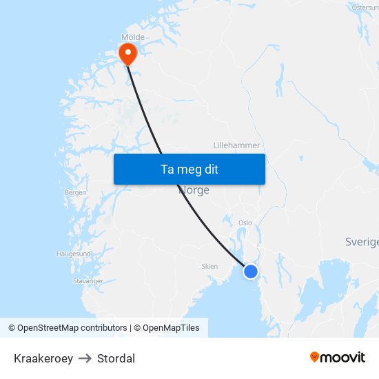 Kraakeroey to Stordal map