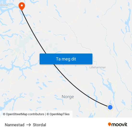 Nannestad to Stordal map