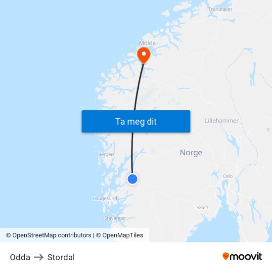 Odda to Stordal map