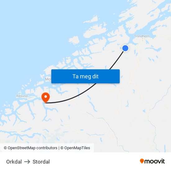 Orkdal to Stordal map