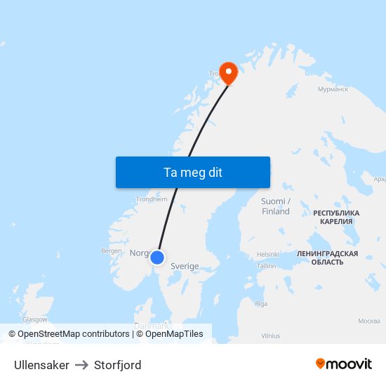 Ullensaker to Storfjord map