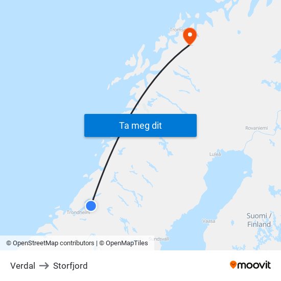 Verdal to Storfjord map