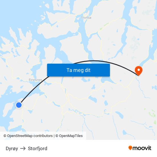 Dyrøy to Storfjord map