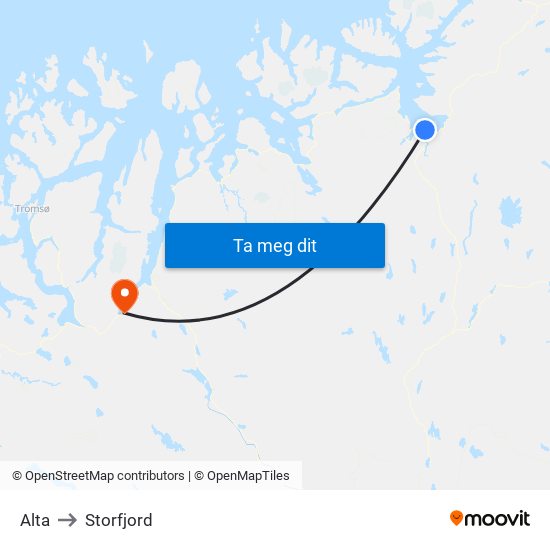 Alta to Storfjord map