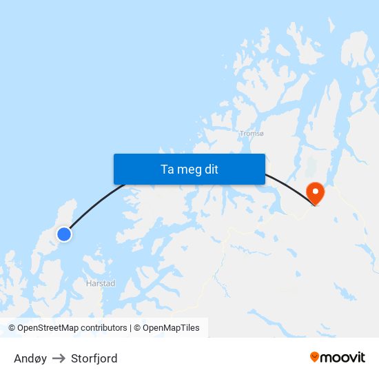 Andøy to Storfjord map