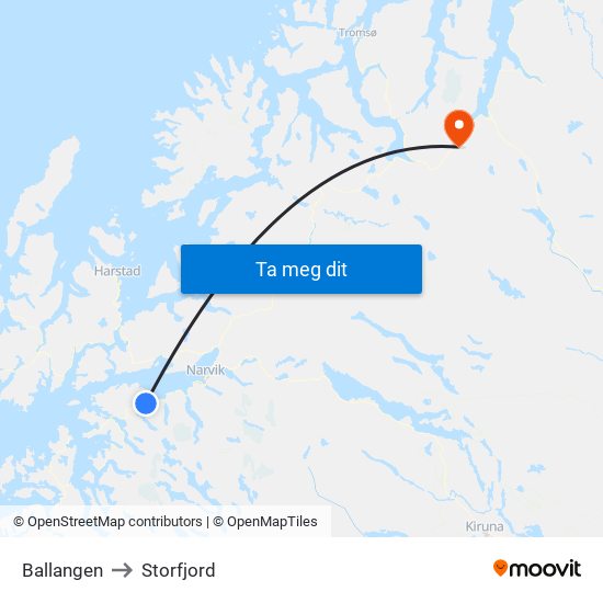 Ballangen to Storfjord map