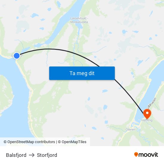 Balsfjord to Storfjord map
