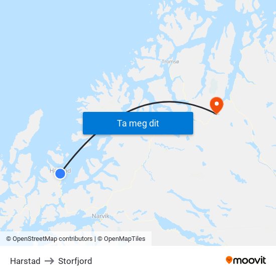 Harstad to Storfjord map