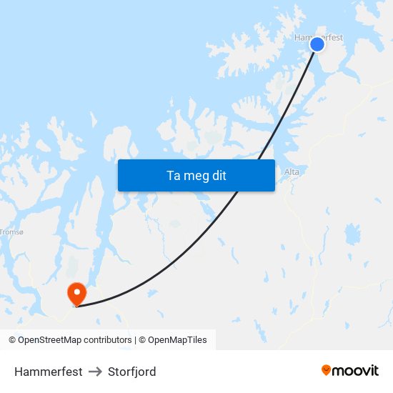 Hammerfest to Storfjord map