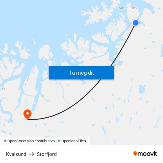 Kvalsund to Storfjord map