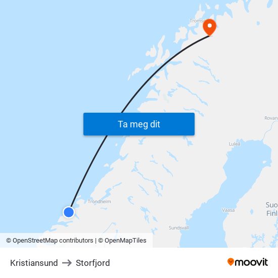 Kristiansund to Storfjord map