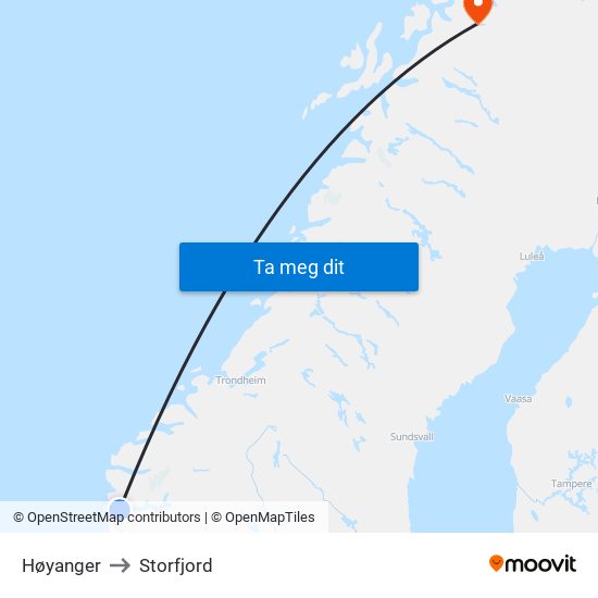 Høyanger to Storfjord map
