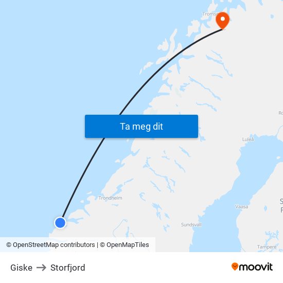 Giske to Storfjord map