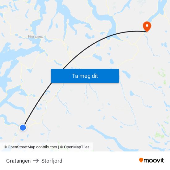 Gratangen to Storfjord map