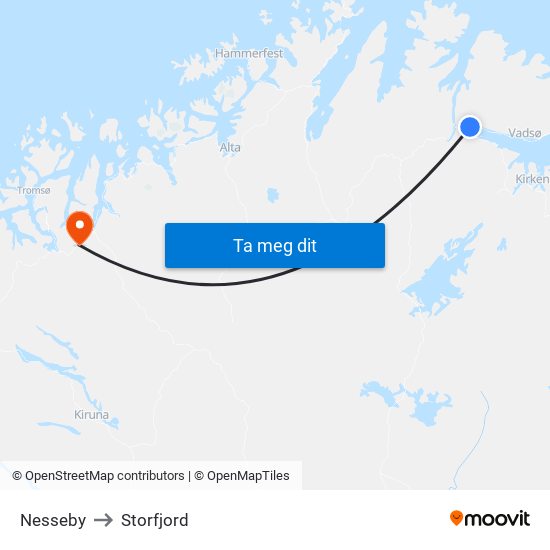 Nesseby to Storfjord map