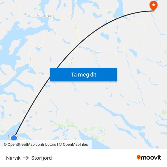 Narvik to Storfjord map