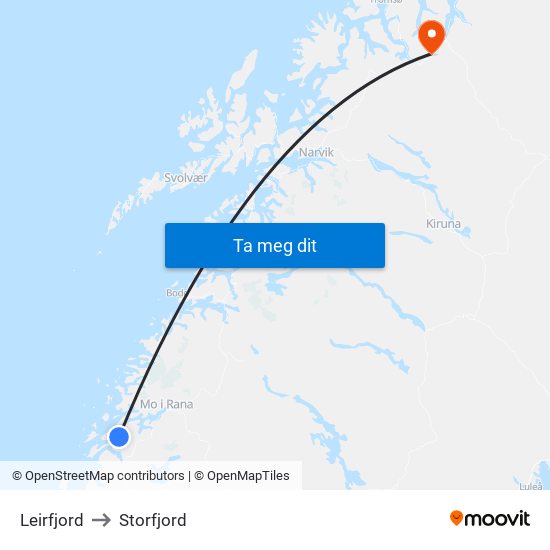 Leirfjord to Storfjord map